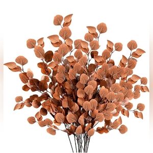 FAKE FAUX BROWN LEAVES STEM DECOR - EUCALYPTUS - LEAF BRANCHES - 5 PIECES